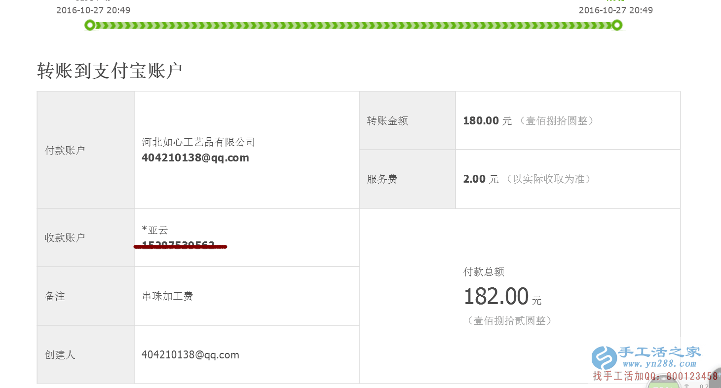老客戶河北武安袁女士又收到加工費(fèi)180元，業(yè)余賺錢好項(xiàng)目