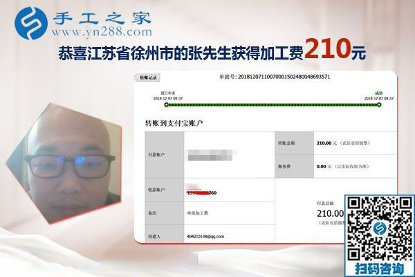 把手工活拿回家做，江蘇徐州張先生下班后有的兼職干
